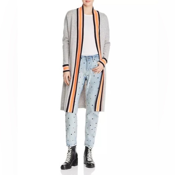 SCOTCH & SODA Lambwool Striped Long Cardigan Gray Orange - Picture 2 of 11